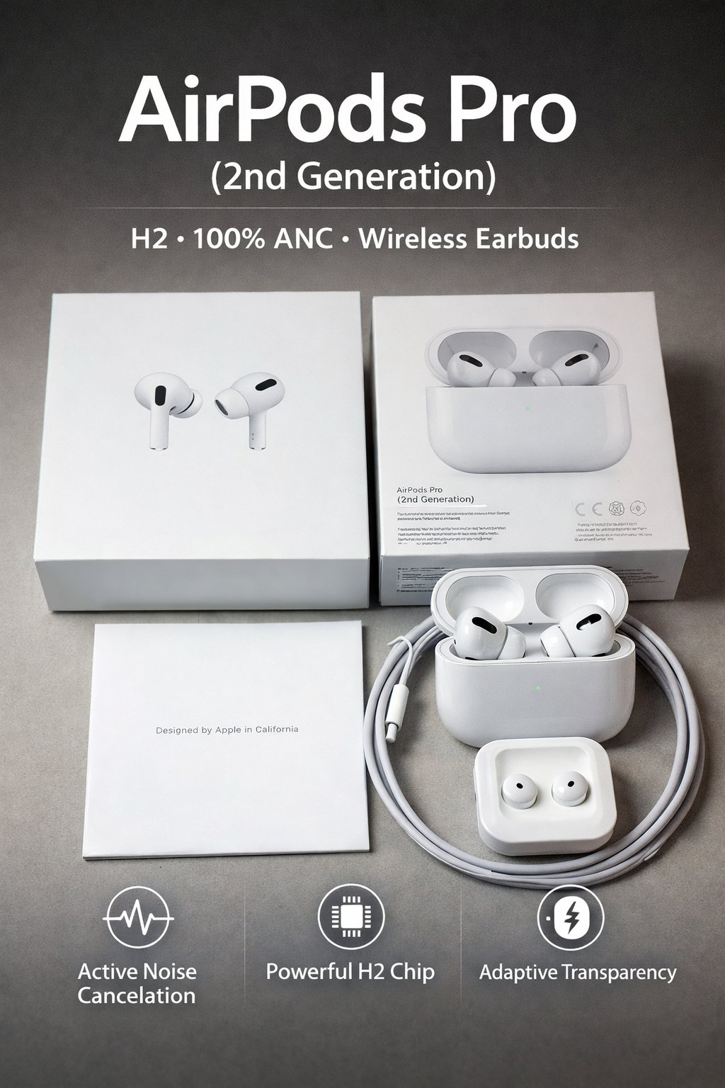 AirPods Pro 2nd generation H2 ANC Active Noise Cancelling Bluetooth Earbuds
